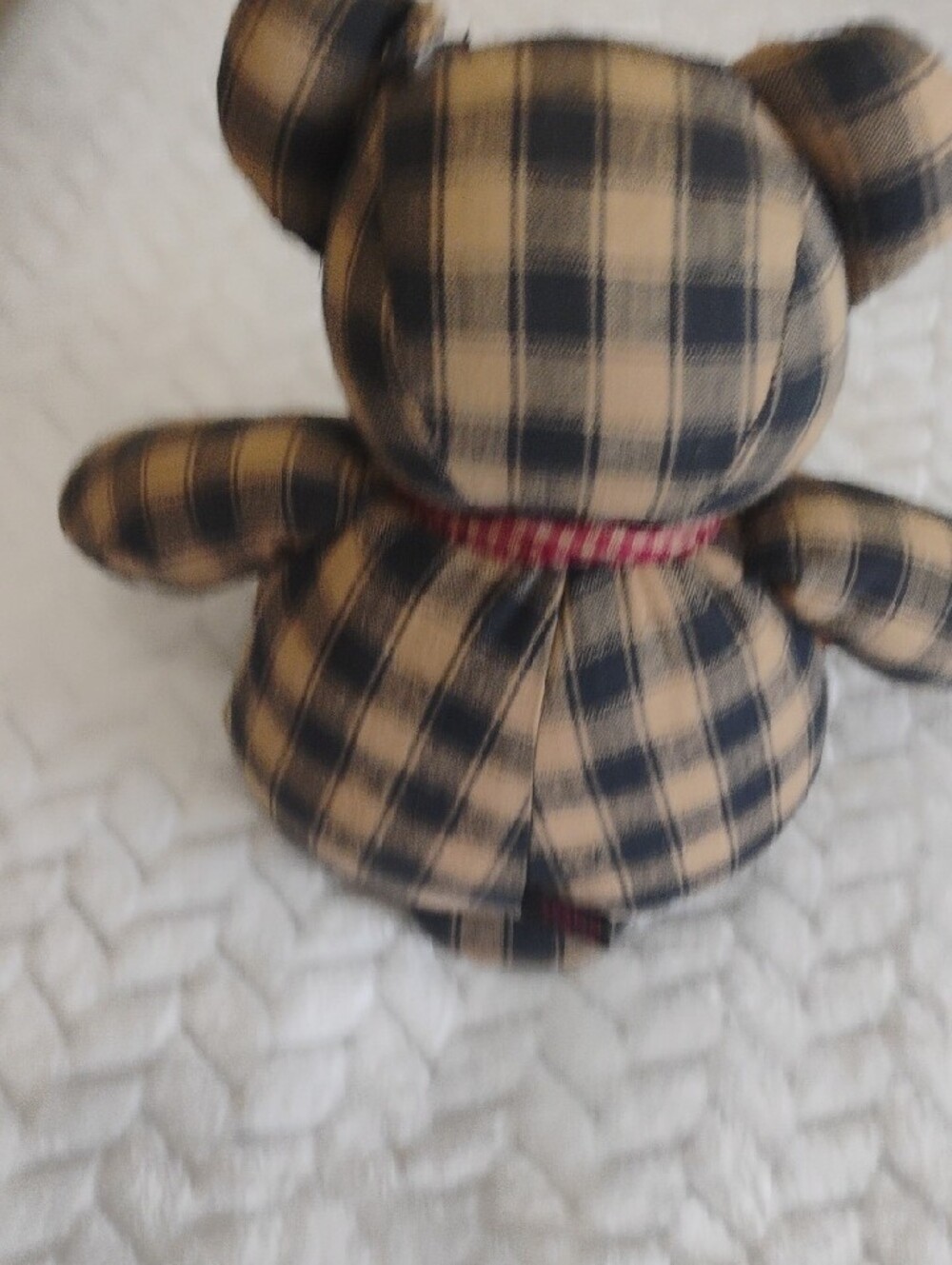 Plaid Bear Accent Pillow in Tan & Black with Red Gingham Bow - Picture 3 of 5
